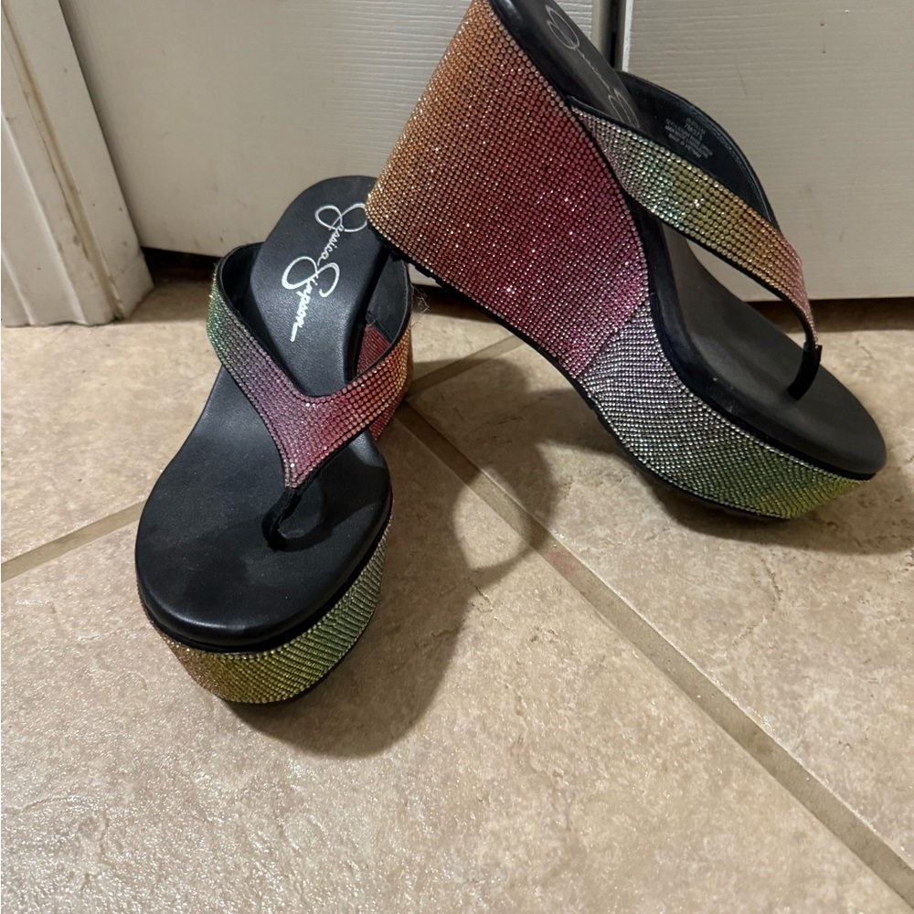Colorful Rhinestone Wedge Sandals